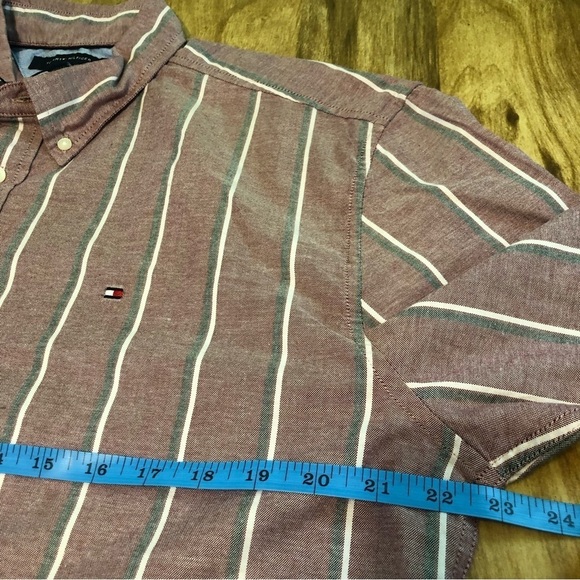 NWT $85 USD Tommy Hilfiger Red Purple Striped Long Sleeve Stretch Shirt Mens XL - Picture 7 of 9